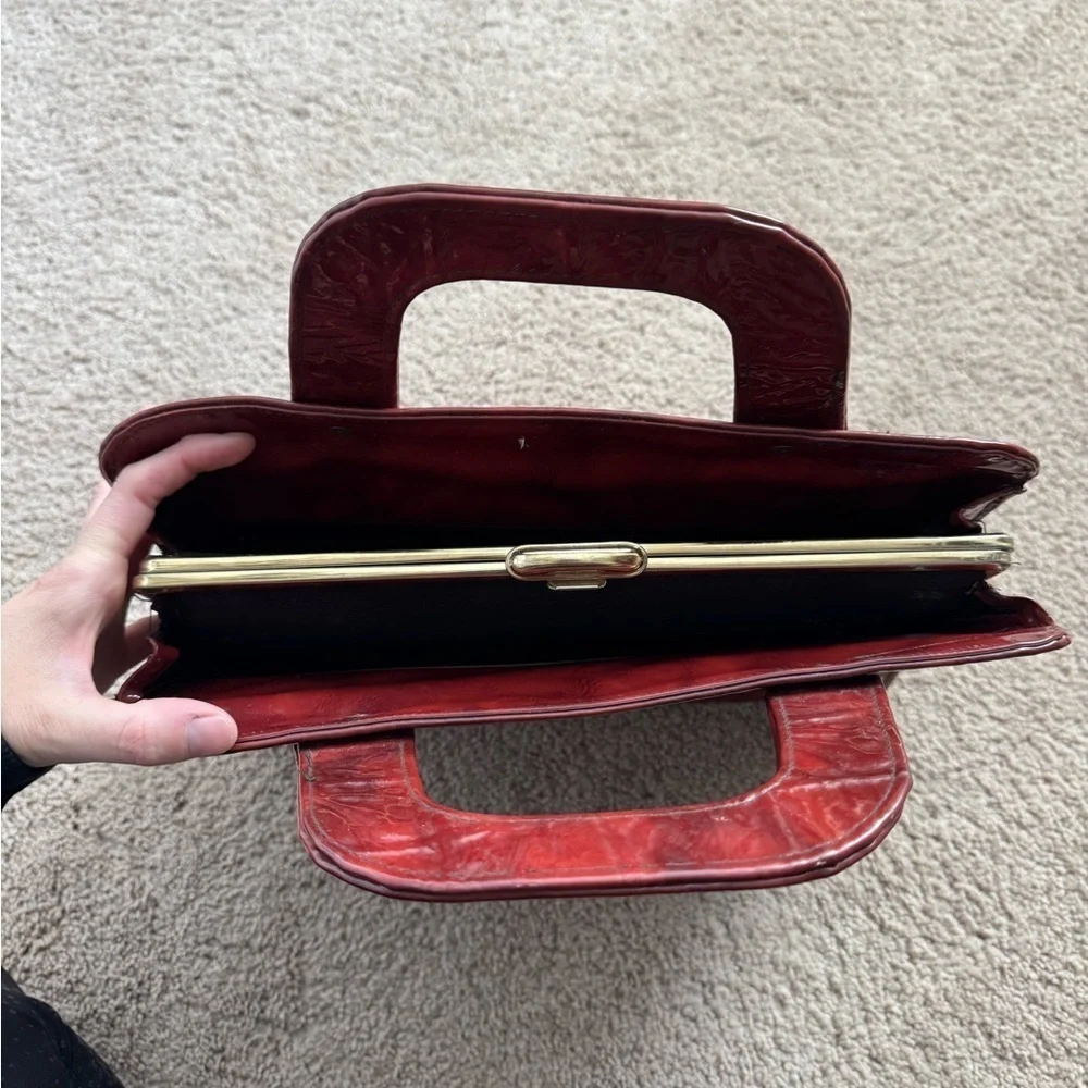 JR Florida-Vintage Deep Red Large Alligator Skin Accents Banking Hand Bag